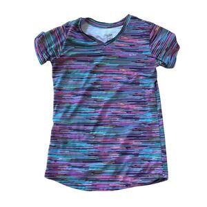 Champion C9 Girls XL 14-16 Duo Dry Active Tee Pink Purple Blue Stripe V-Neck